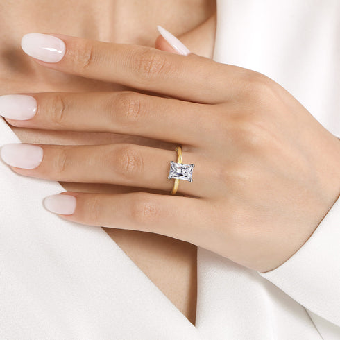 Anuk 14K White-Yellow Gold Emerald Cut Hidden Halo Diamond Engagement Ring - 2