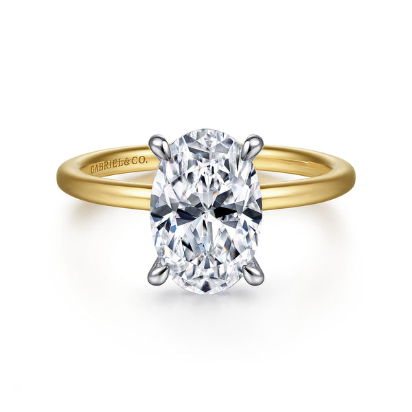 Cari 14K White-Yellow Gold Hidden Halo Oval Diamond Engagement Ring (Setting Only) - 1