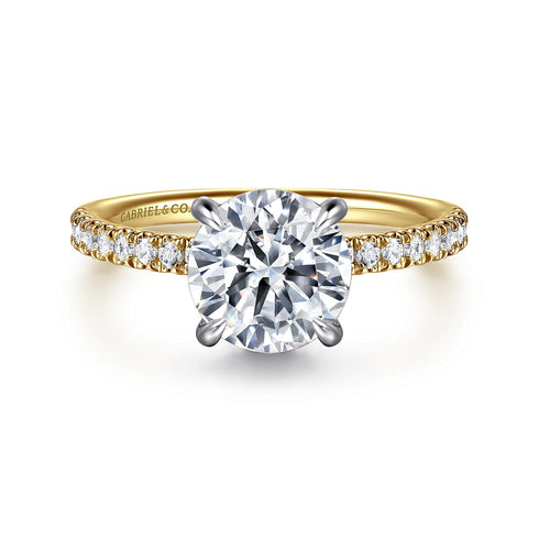 Allison 14K White-Yellow Gold Round Hidden Halo Diamond and Engagement Ring - 1