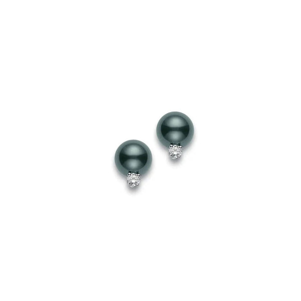 Black South Sea Stud Earrings with Diamonds – 18K White Gold - 1