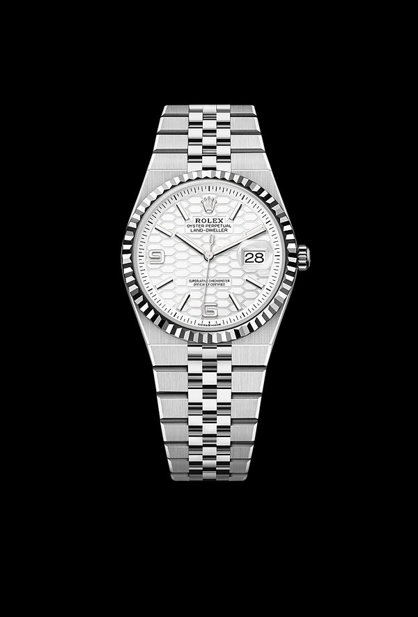 rolex Land-Dweller in White Rolesor - combination of Oystersteel and white gold, M127234-0001 - Zadok Jewelers