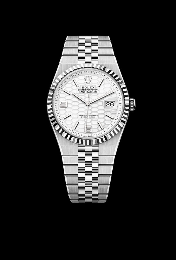 rolex Land-Dweller in White Rolesor - combination of Oystersteel and white gold, M127334-0001 - Zadok Jewelers