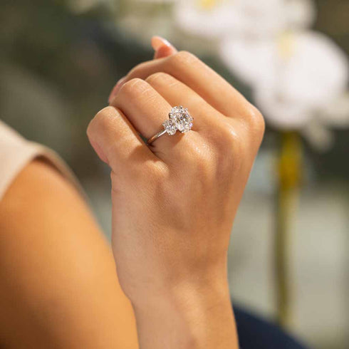 Oval Diamond Three-Stone Engagement Ring - 2