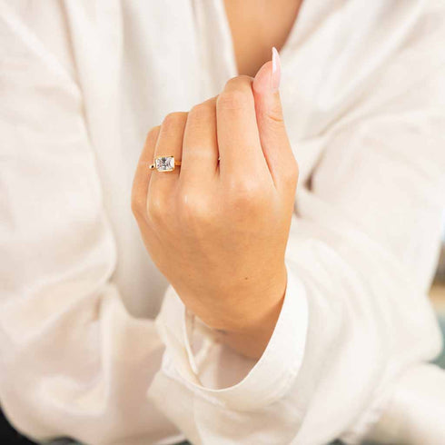 East West Emerald Bezel Engagement Ring - 2