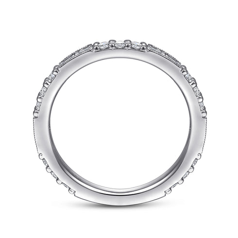 14K White Gold Baguette and Round Diamond Stackable Ring - 4