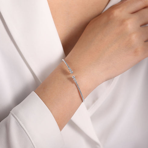 Bujukan Bead Split Cuff Bracelet with Bezel Set Diamonds in 14K White Gold - 4