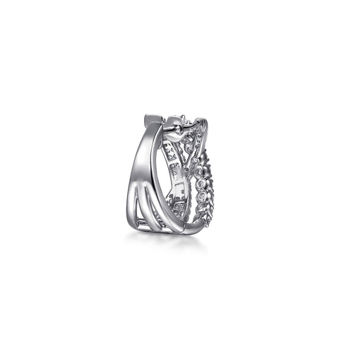 Lusso 14K White Gold Diamond Criss Cross Huggie Earrings - 4