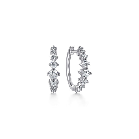 Lusso 14K White Gold Graduating Diamond Huggie Earrings - 1
