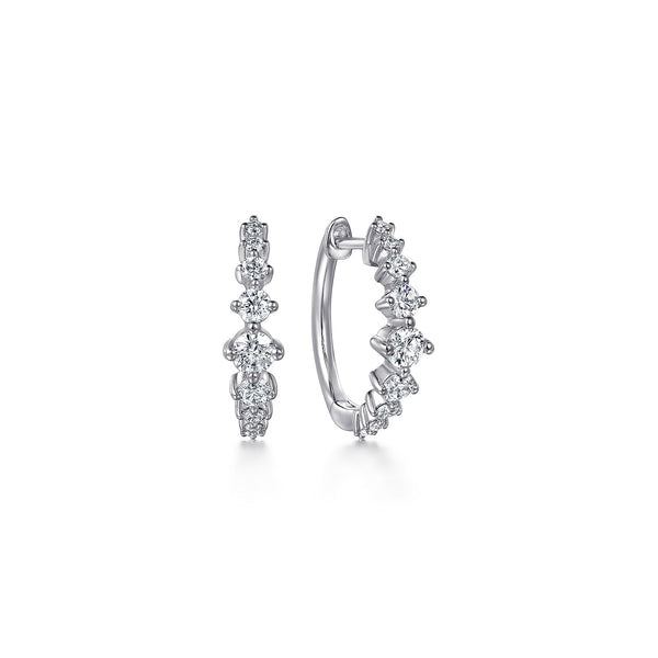 Lusso 14K White Gold Graduating Diamond Huggie Earrings - 1