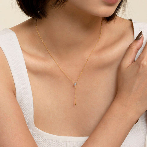 Bujukan Diamond Y Necklace in 14K White and Yellow Gold - 4