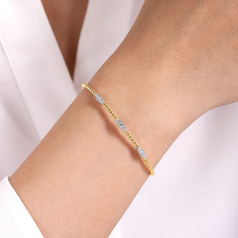 Bujukan Diamond Marquise Stations Bangle in 14K White-Yellow Gold - 4