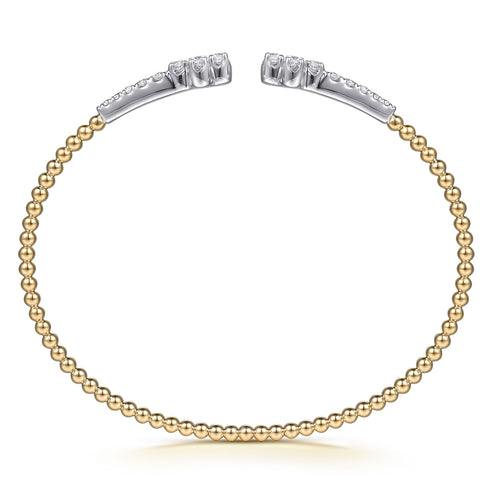 Bujukan 14K White and Yellow Gold Diamond Clover Open Bangle Bracelet - 3