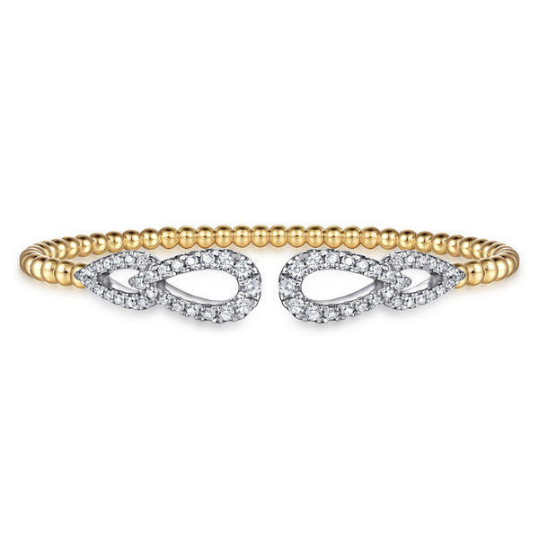 Bujukan Diamond Double Teardrop Open Bangle Bracelet in 14K White and Yellow Gold - 1