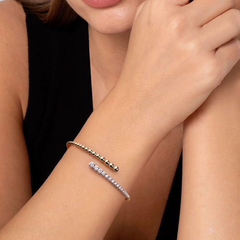 Bujukan 14K White and Yellow Gold Diamond Bypass Bangle Bracelet - 4