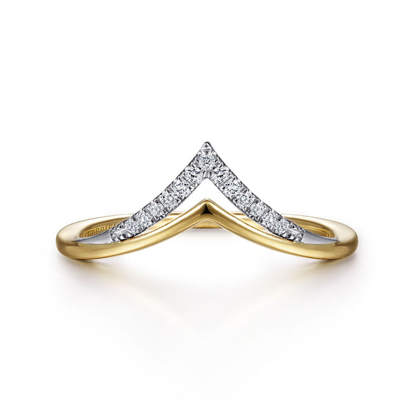 Chevron Diamond Ring in 14K White and Yellow Gold - 2