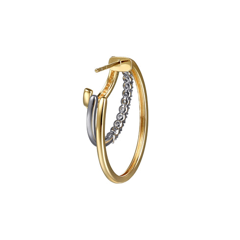 Diamond Three Row J Hoop Stud Earrings in 14K White and Yellow Gold - 4