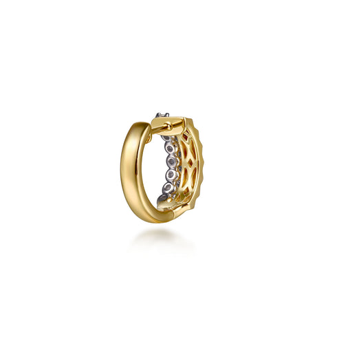 Contemporary 14K White and Yellow Gold Diamond Cut Huggie Earrings - 4