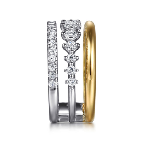 Graduating Diamond Easy Stackable Ring in 14K White and Yellow Gold - 5