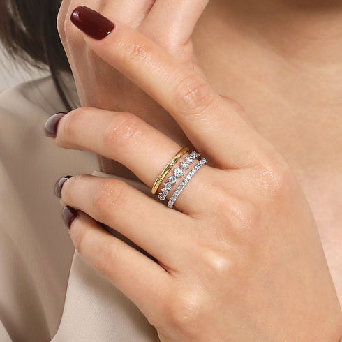 Graduating Diamond Easy Stackable Ring in 14K White and Yellow Gold - 6