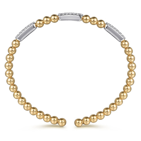 Bujukan Diamond Pave Three Station Bar Bangle Bracelet in 14K White and Yellow Gold - 4