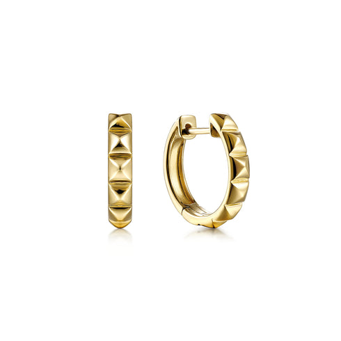 Contemporary 14K Yellow Gold Grommet Pattern Huggie Earrings - 2