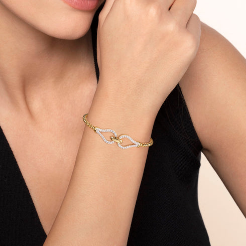 Bujukan Beads and Diamond Split Bangle Bracelet in 14K Yellow Gold - 5