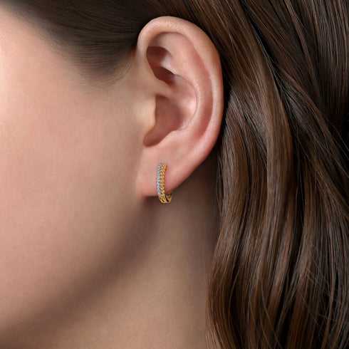 Bujukan Pave 10mm Diamond Huggie Earrings in 14K Yellow Gold - 3