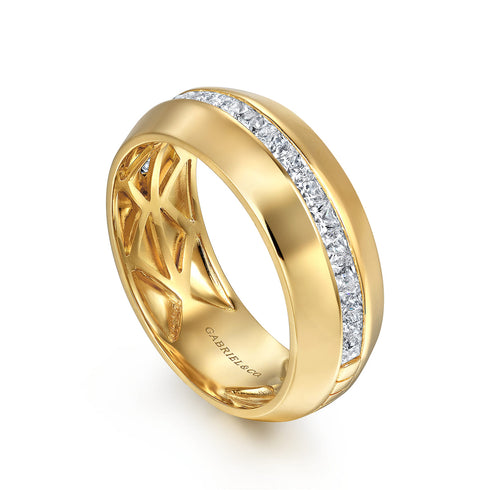 14K Yellow Gold Diamond Men's Wedding Ring in High Polish Finish - 3