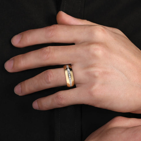 14K Yellow Gold Diamond Men's Wedding Ring in High Polish Finish - 2