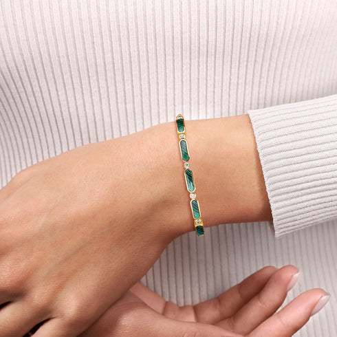Bujukan Diamond and Malachite Bangle in 14K Yellow Gold - 5