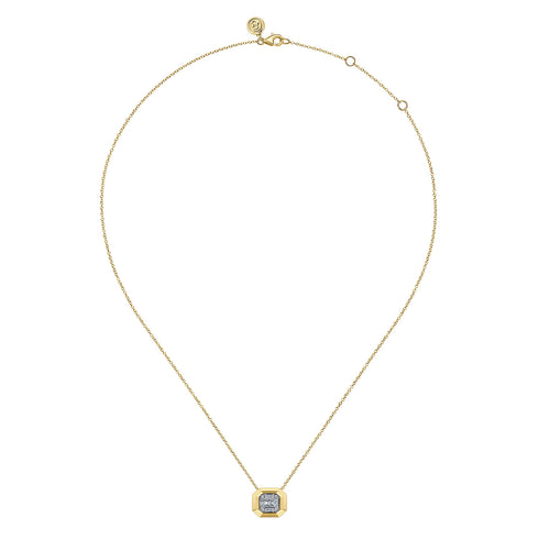 Geometric Baguette and Round Diamond Pendant Necklace in 14K Yellow Gold - 3