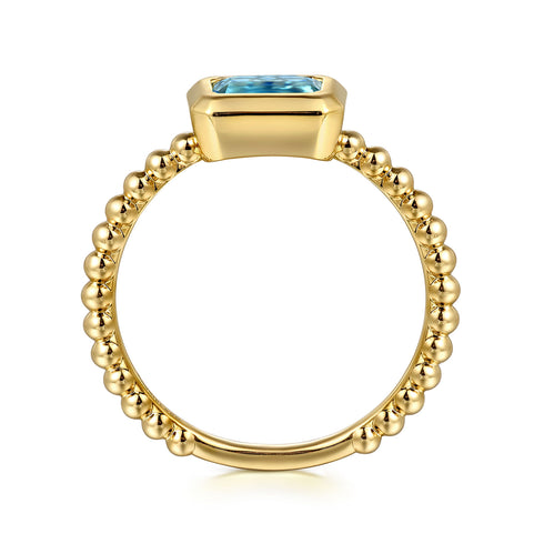 Bujukan 14K Yellow Gold Blue Topaz Stackable Ring - 3
