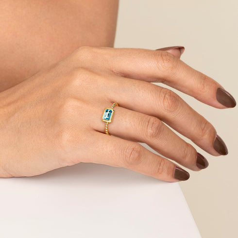 Bujukan 14K Yellow Gold Blue Topaz Stackable Ring - 6