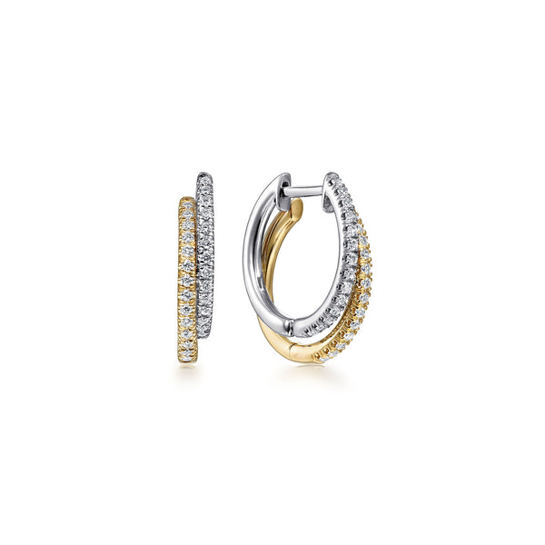 Lusso 14K Yellow and White Gold Diamond Huggie Earrings - 2