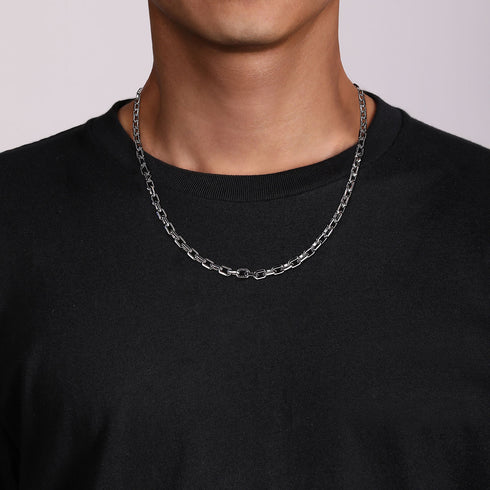 Classic Sterling Silver Faceted Men's Link Chain Necklace - 5