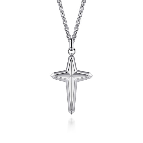 Contemporary Silver Cross Pendant - 1