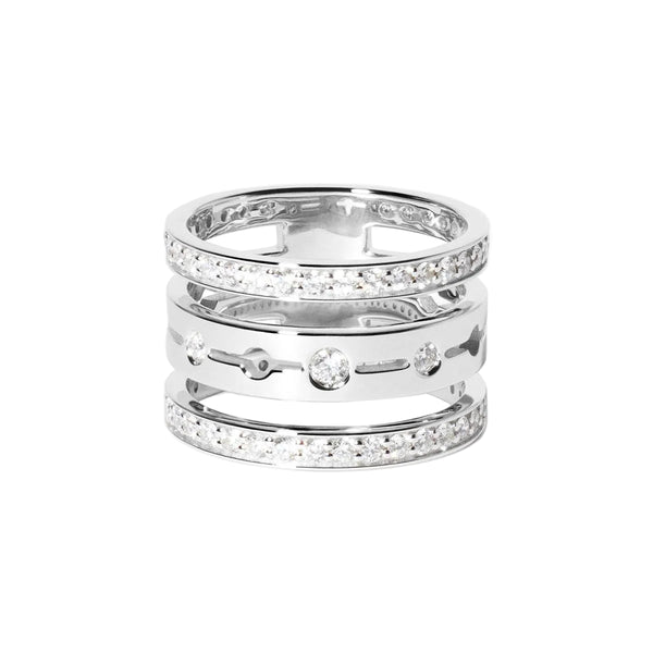 Pulse Paved 3 Rows Ring in 18K White Gold and Diamonds - 2