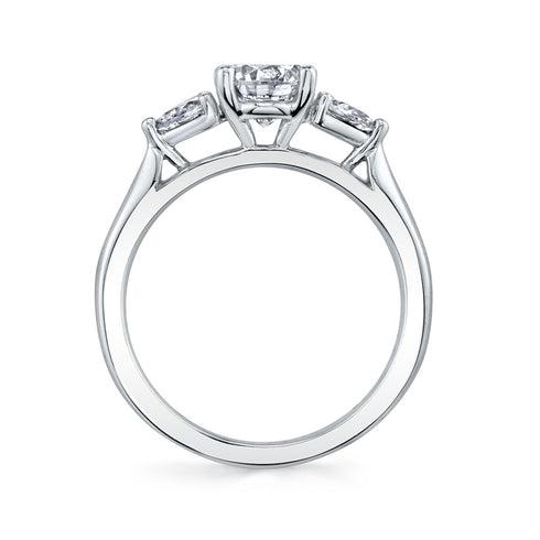 Round Diamond Three-Stone Style Engagement Ring with Pear Accents - 2