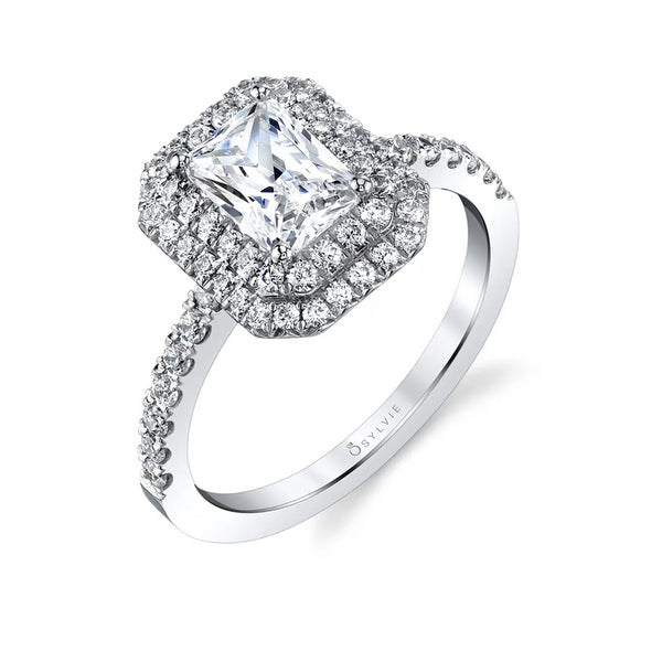 Emerald Cut Double Halo Engagement Ring - Claudia - 1