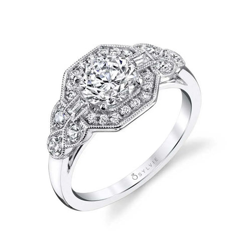 Round Cut Modern Vintage Engagement Ring - Francesca - 1