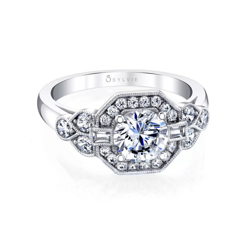 Round Cut Modern Vintage Engagement Ring - Francesca - 3