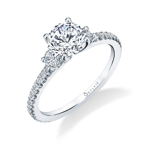 Classic Three-Stone Round Diamond Pavé Ring - 1