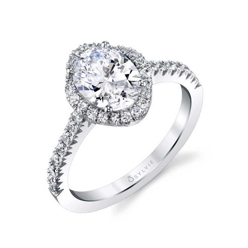 Cushion Halo Round Diamond Engagement Ring in White Gold - 1