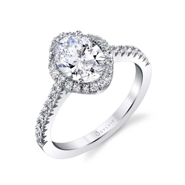 Cushion Halo Round Diamond Engagement Ring in White Gold - 1