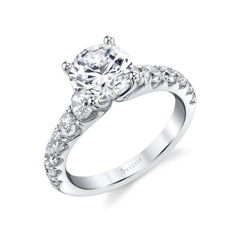 Round Brilliant Graduated Diamond Engagement Ring in White Gold - 1