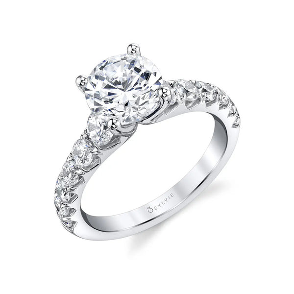 Round Brilliant Graduated Diamond Engagement Ring in White Gold - 1