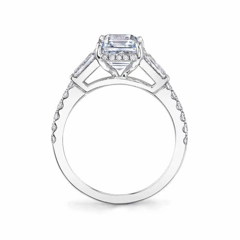 Emerald Cut Three-Stone Engagement Ring with Tapered Baguettes - 2
