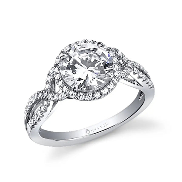 Round Diamond Halo Engagement Ring with Twisted Split Shank - 1