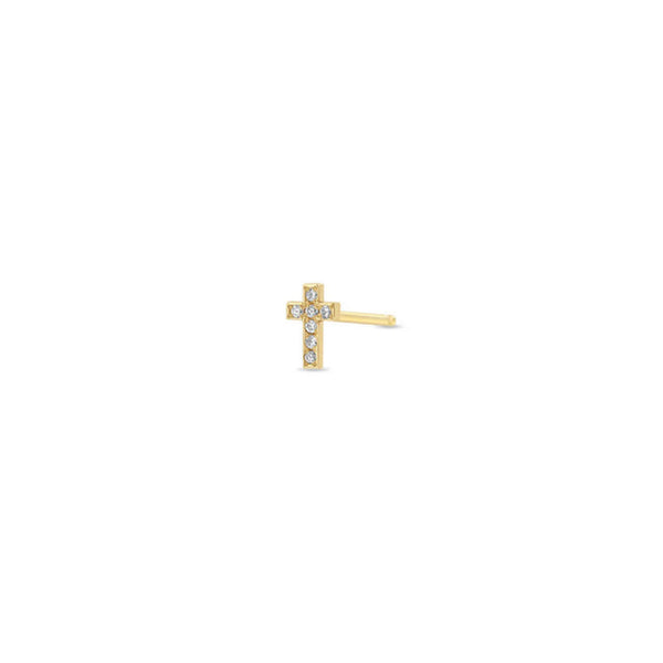 14k Itty Bitty Pavé Diamond Cross Stud - 1
