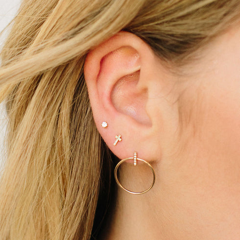 14k Itty Bitty Pavé Diamond Cross Stud - 2